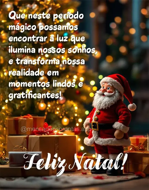 Que neste período mágico possamos encontrar a luz que ilumina nossos sonhos, e transforma nossa realidade em momentos lindos e gratificantes! Feliz Nat...