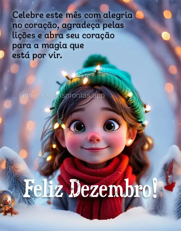 Celebre este mês com alegria no coração, agradeça pelas lições e abra seu coração 
para a magia que está por vir. Feliz Dezembro!