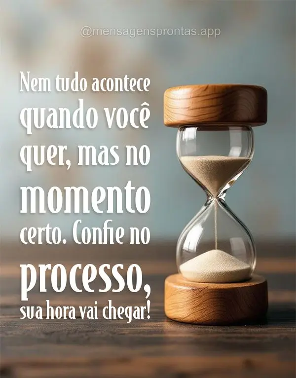 Nem tudo acontece quando você quer, mas no momento certo. Confie no processo, sua hora vai chegar!