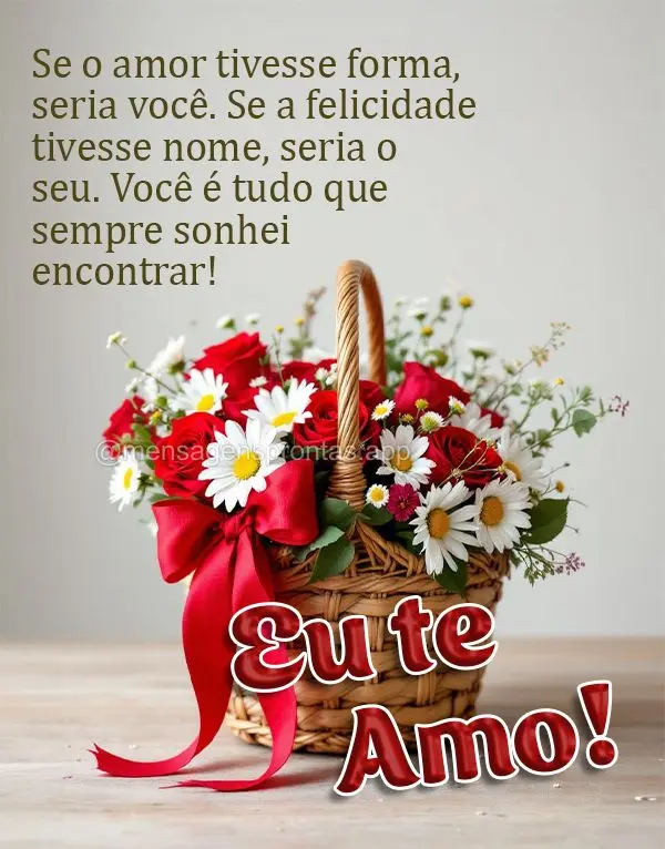 Se o amor tivesse forma, seria você. Se a felicidade tivesse nome, seria o seu. Você é tudo que sempre sonhei encontrar! Eu te amo!