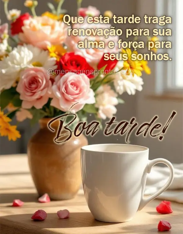Que esta tarde traga renovação para sua alma e força para seus sonhos. Boa tarde!