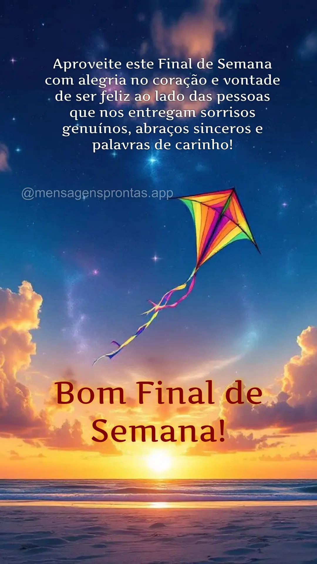 Aproveite este Final de Semana com alegria no coração e vontade de ser feliz ao lado das pessoas que nos entregam sorrisos genuínos, abraços sinceros...